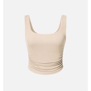 OGL White Ruched Fitted Crop Tank Top